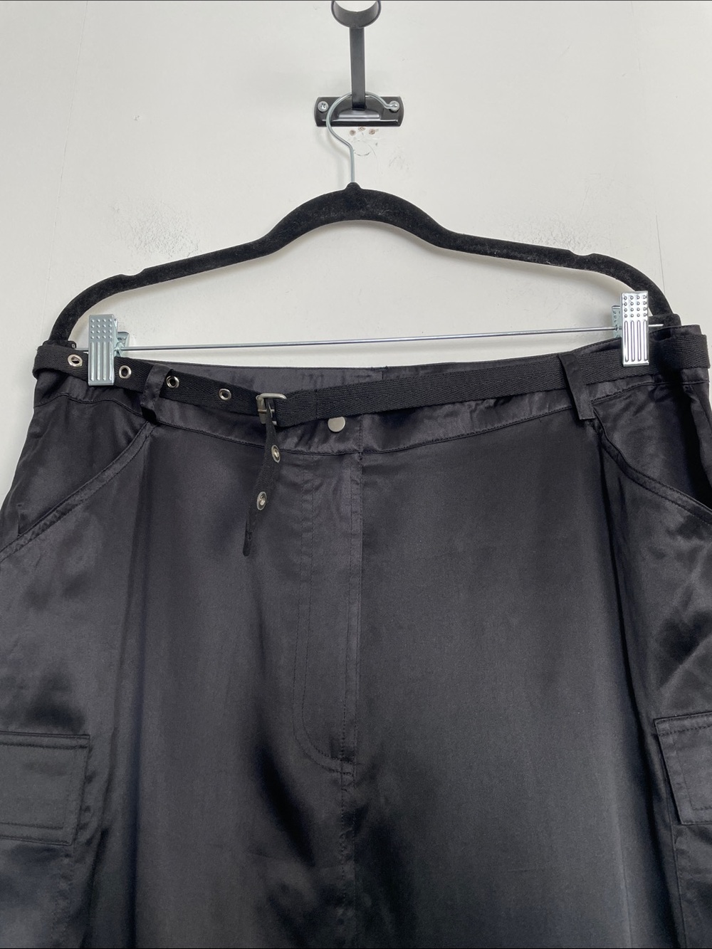 Y2K Voice Silk Cargo Utility Black Belted 4 Pocket Vintage Midi Women's 15 Skirt - Picture 4 of 7